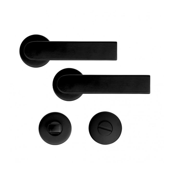 Maner usa interior STROXX LUCA cu rozeta rotunda pentru baie, material inox, culoare negru mat