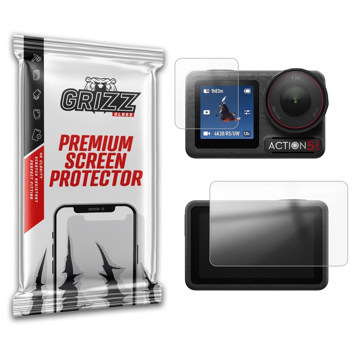 Folie protectie Grizz Glass pentru DJI Osmo Action 5 Pro, transparent, usor de instalat