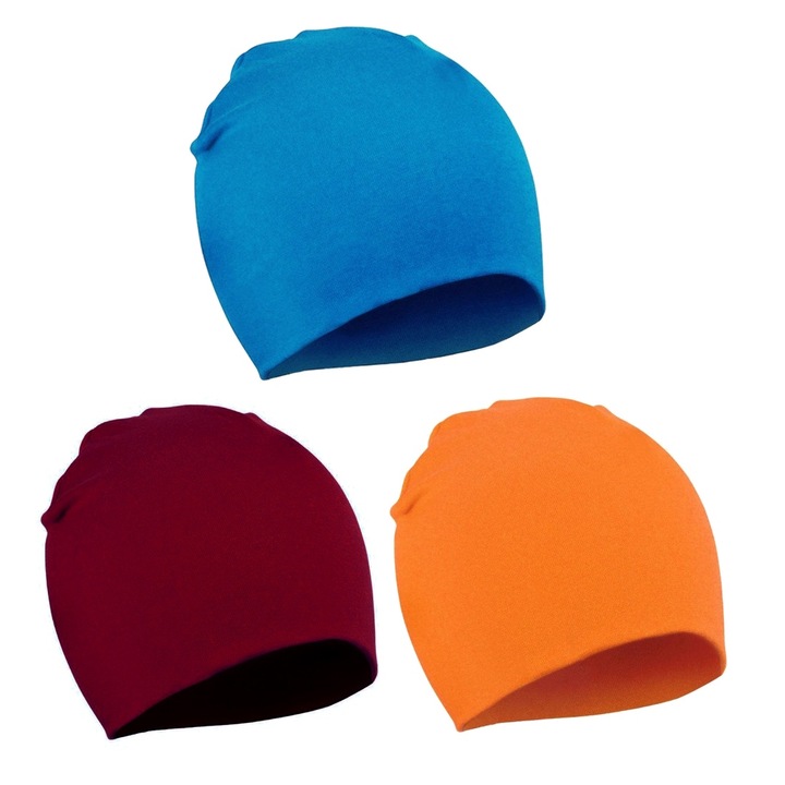 Комплект от 3 броя бебешки шапки, изработени от чист памук, 3 размера и 3 цвята