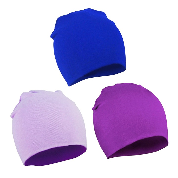 Комплект от 3 броя бебешки шапки, изработени от чист памук, 3 размера и 3 цвята