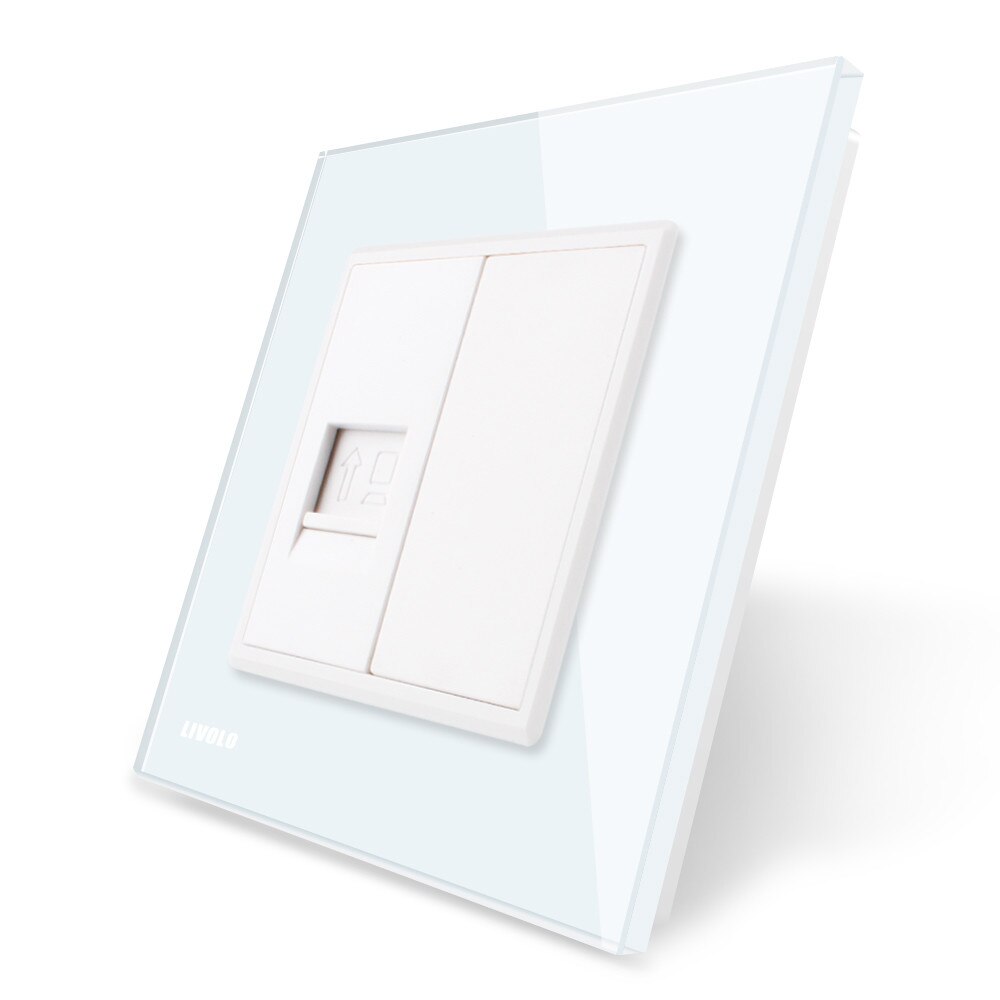 Priza internet Livolo cu rama din sticla, Alb