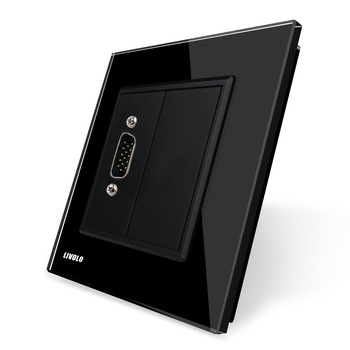 Priza cu mufa VGA tata 15 pini Livolo cu rama din sticla, Negru Priza cu mufa VGA tata 15 pini Livolo cu rama din sticla, Negru