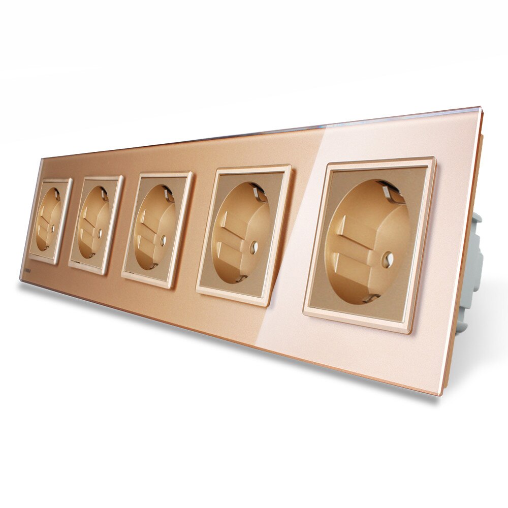 Priza cvintupla Livolo cu rama din sticla, Auriu