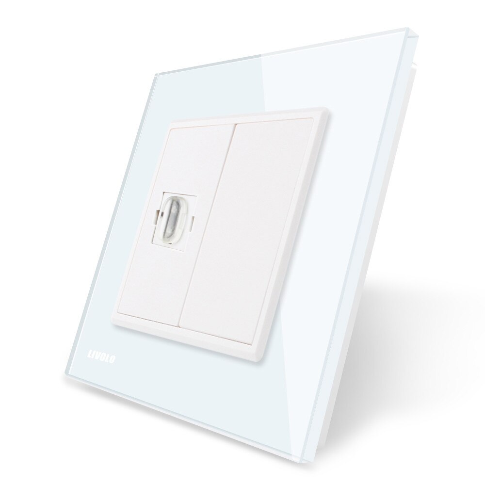 Priza simpla HDMI Livolo cu rama din sticla, Alb