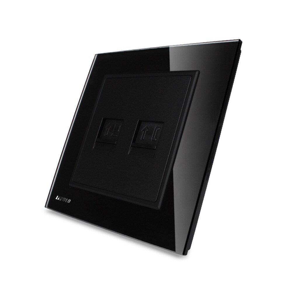Priza dubla Telefon + Priza internet Livolo cu rama din sticla, Negru