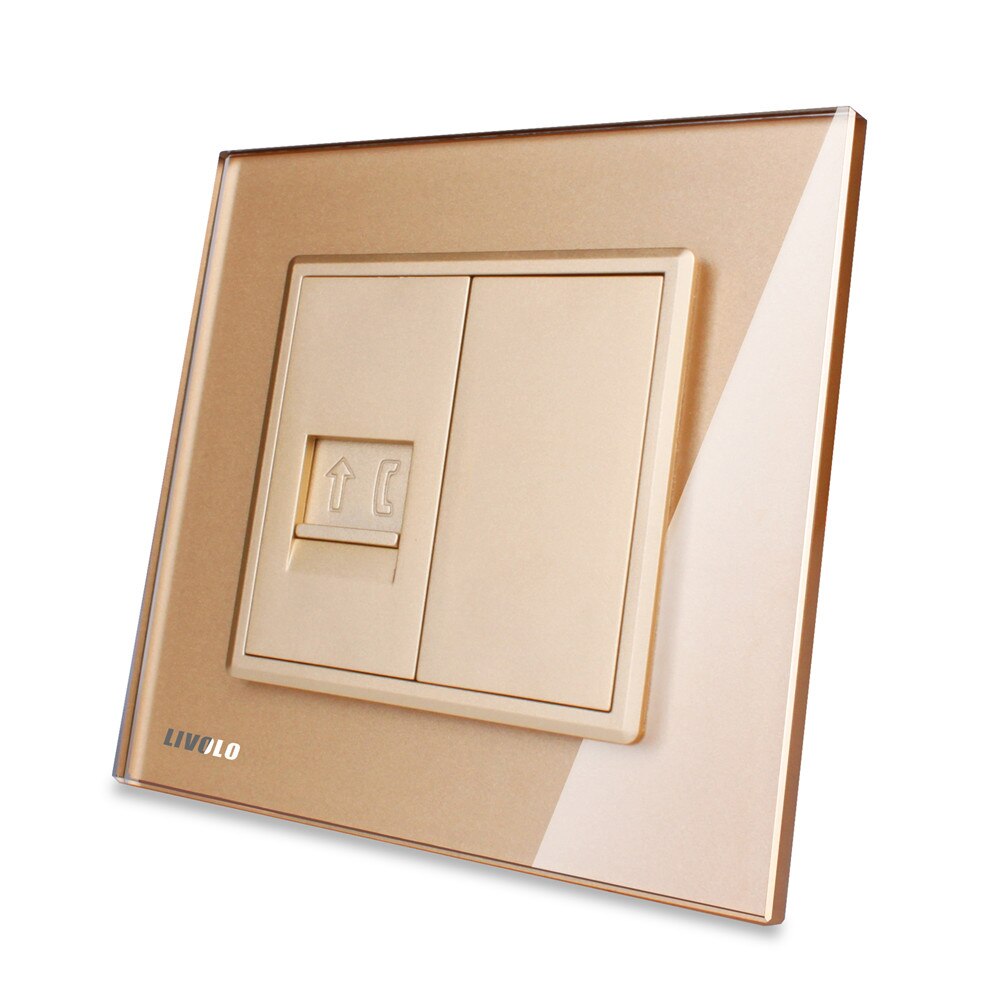 Priza simpla Telefon Livolo cu rama din sticla, Auriu