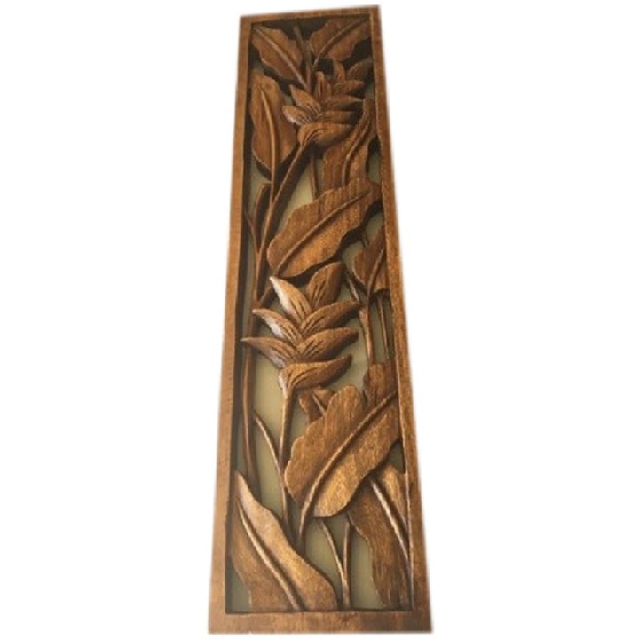 Tablou sculptat Bananier salbatic, lemn de suar, 60x15 cm