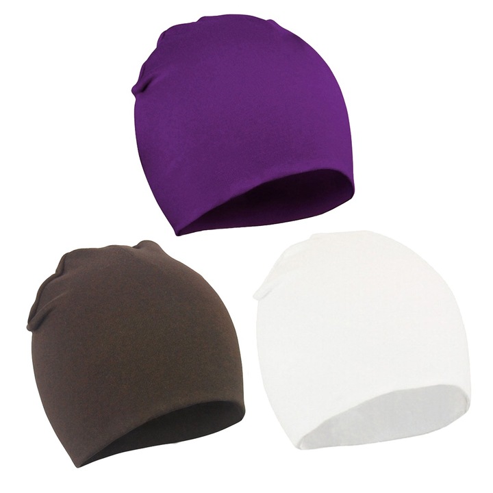 Комплект от 3 броя бебешки шапки, изработени от чист памук, 3 размера и 3 цвята