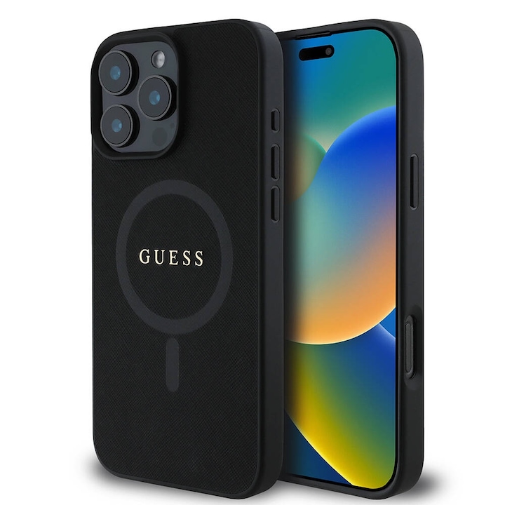 Prémium tok iPhone 16 Pro Max készülékhez, amely kompatibilis a MagSafe Guess Luxury Series termékkel – farmer fekete
