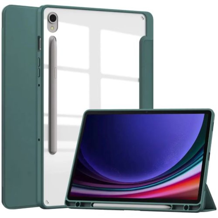 Husa Smart Cover compatibila cu Samsung Galaxy Tab S10 Plus 12.4inch, Slot Pen, Verde Inchis, TELGORBCS