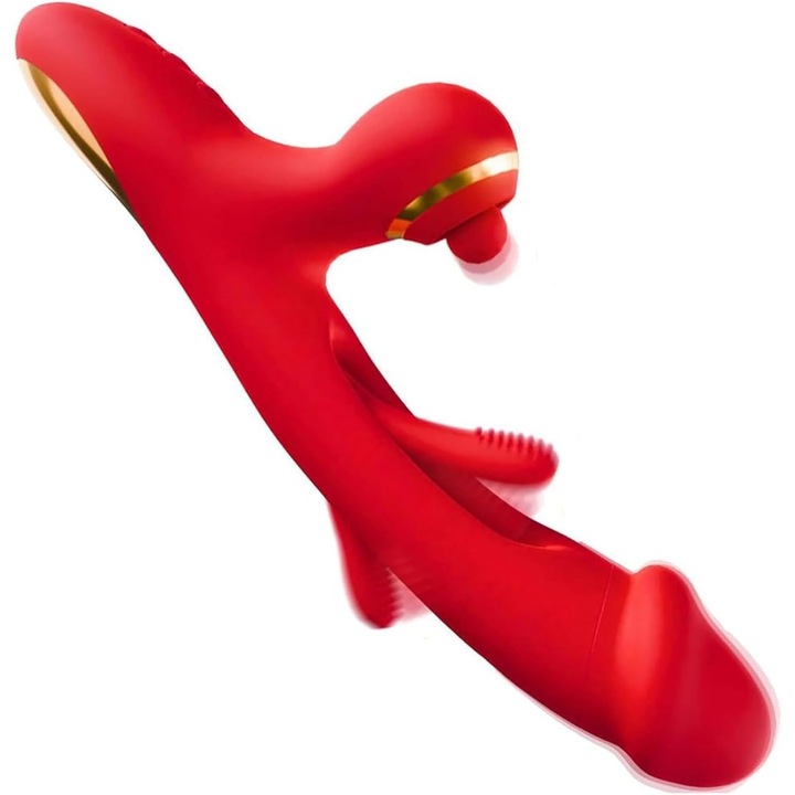 Special MR dildó, 3 az 1-ben, 7 vibrációs mód, vízálló IPX6, piros, 20 cm