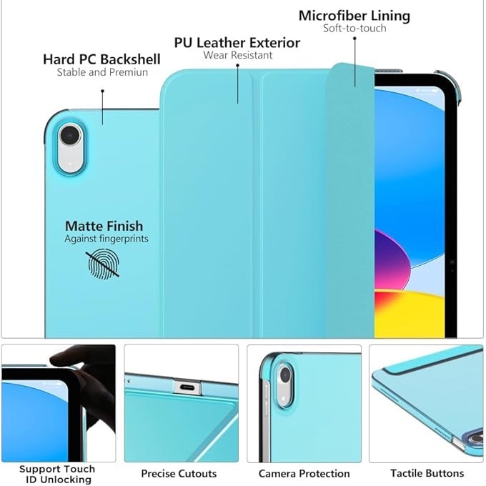 Husa Protectie Flip pentru iPad Mini 6/7, Model Carte, Pliabila, Albastru deschis