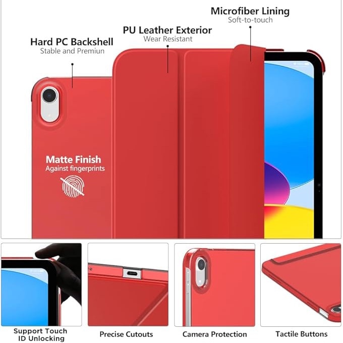 Husa Protectie Flip pentru iPad Mini 6/7, Model Carte, Pliabila, Rosu