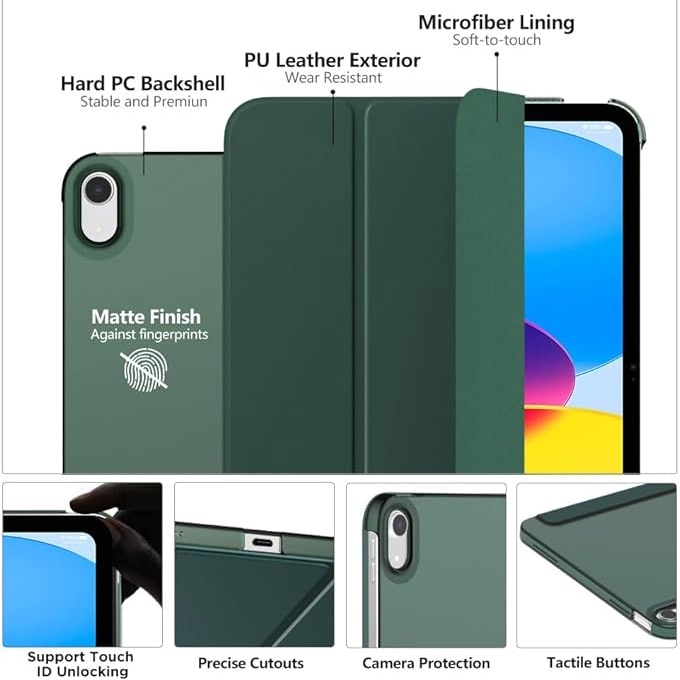 Husa Protectie Flip pentru iPad Mini 6/7, Model Carte, Pliabila, Verde inchis