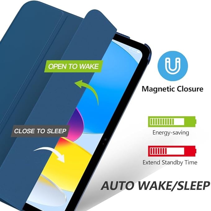 Husa Protectie Flip pentru iPad 10 2022/2024, iPad 11 2025, Model Carte, Pliabila pentru Suport, Bleumarin