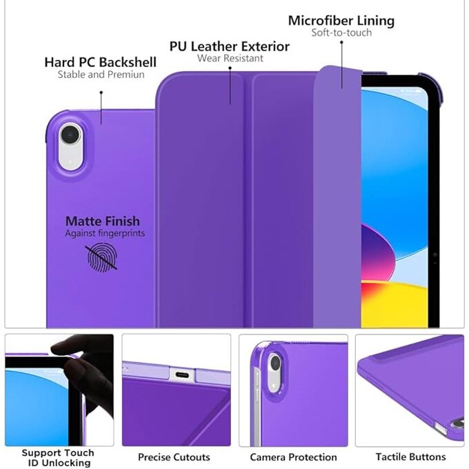 Husa Protectie Flip pentru iPad Mini 6/7, Model Carte, Pliabila, Mov