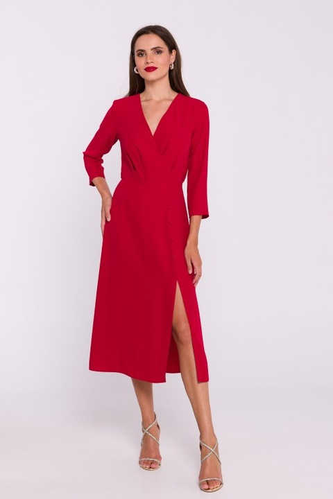 Rochie cu decolteu tip furou si slit jos Stylove, Rosu, L
