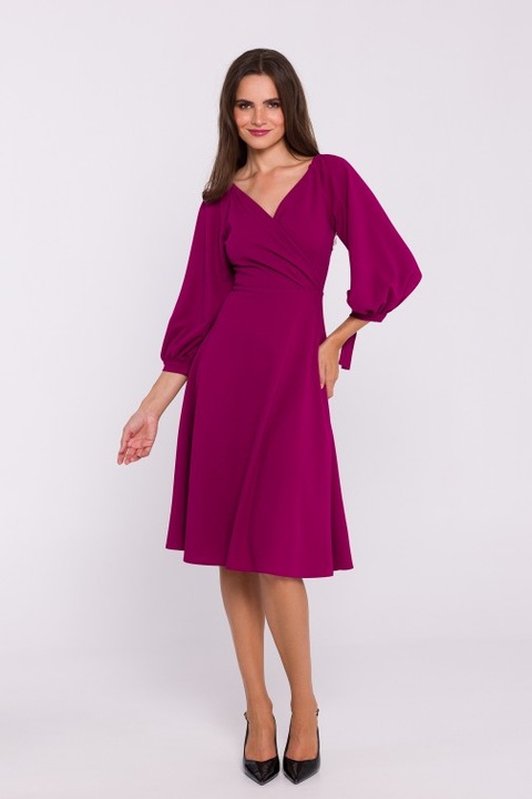 Rochie evazata cu maneci legate Stylove, Violet pruna, M
