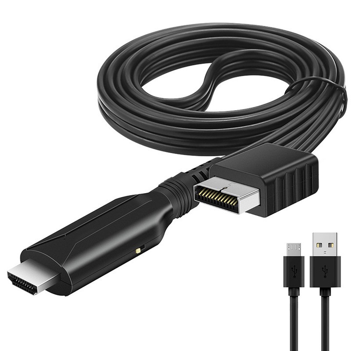 HD kábel adapter, PS2-HDMI konverter, 720P/1080P, 1m, alkalmas játékkonzolokhoz, fekete