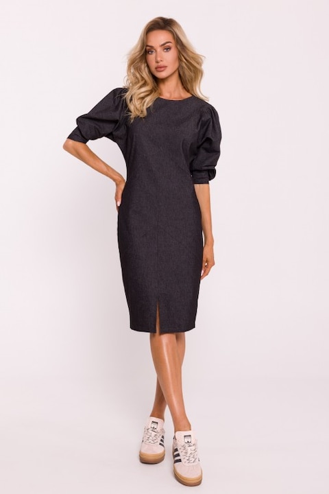 Rochie cu cusaturi si maneci bufante MOE, Gri grafit, S