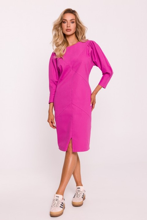 Rochie cu cusaturi si maneci bufante MOE, Roz, M