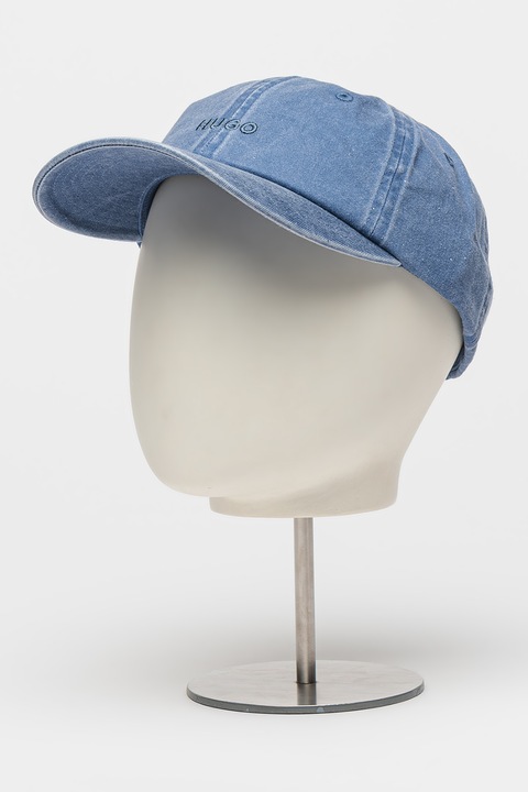 HUGO, Sapca de bumbac cu logo brodat, Albastru melange