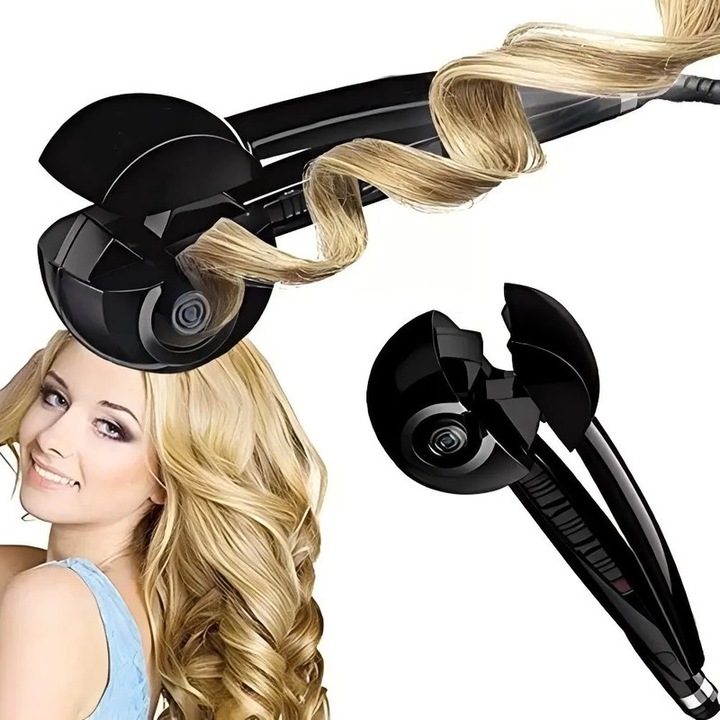 Ondulator automat, SHEFEITE, 3 setari de timp, ceramic, 230°C, Negru