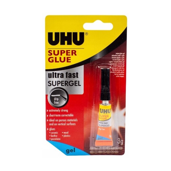 Лепило Super Glue Gel, UHU, много силно, прецизно нанасяне, безцветно, 3гр