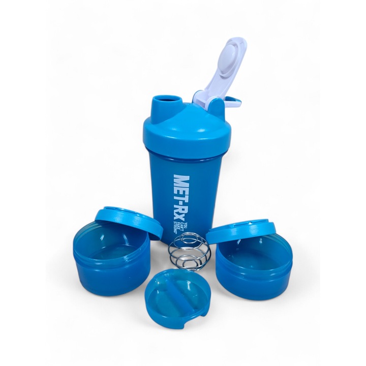 Shaker/Bidon pentru Proteine cu recipiente, 450 ml, Albastru