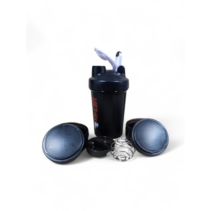 Shaker/Bidon pentru Proteine cu recipiente, 450 ml, Negru
