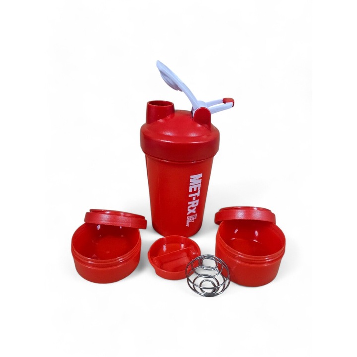 Shaker/Bidon pentru Proteine cu recipiente, 450 ml, Rosu