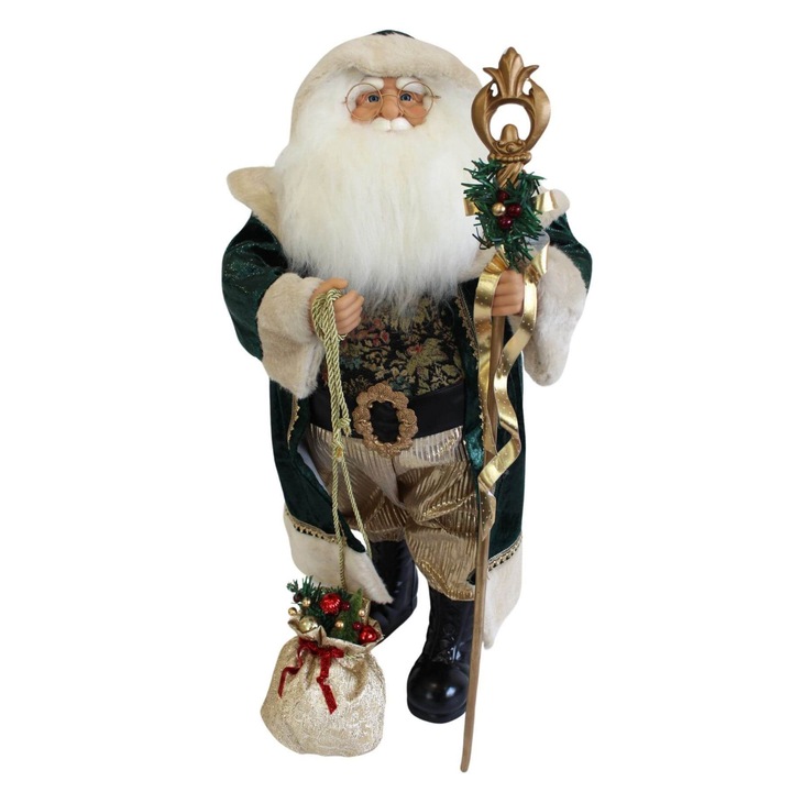 Decoratiune Mos Craciun verde smarald, 83 cm