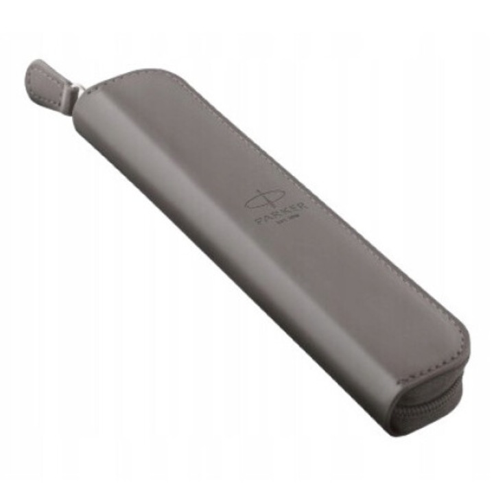 Etui elegant pentru stilouri, Parker, Piele ecologica, 164 x 45 x 18 mm, Gri