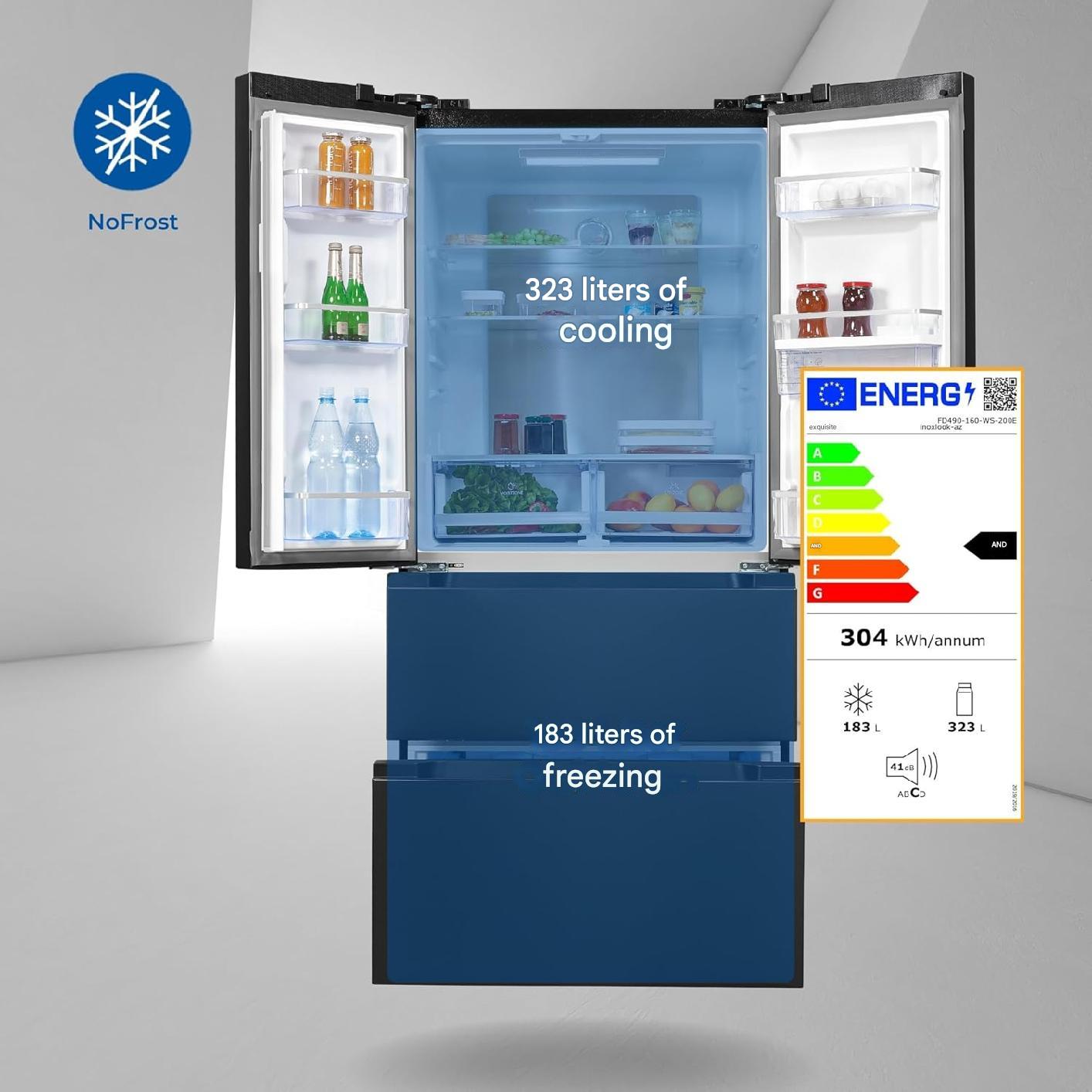 Frigider side by side Exquisit, French Door, cu dozator de apa
