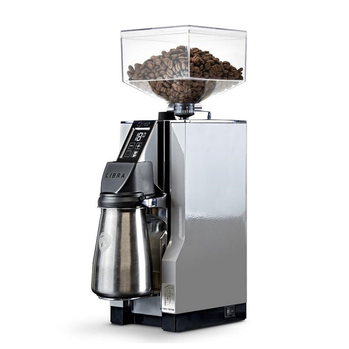 Кафемелачка Eureka, Mignon Libra Brew, контейнер за зърна 300 g, 1350 RPM, сензорен дигитален екран, автоматично дозиране, регулируемо мелене, мощен мотор, сив