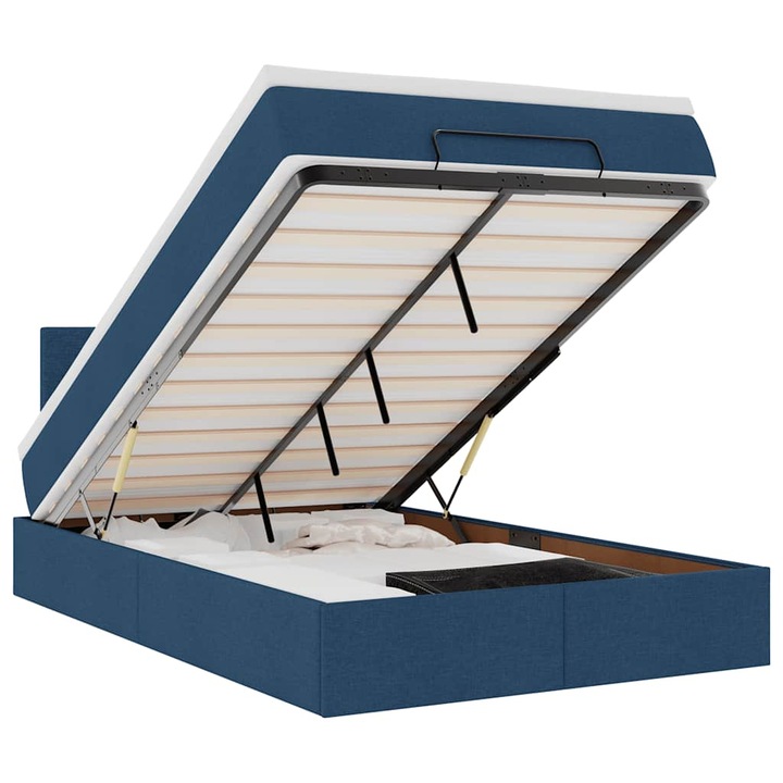 Cadru de pat otoman cu saltea vidaXL, tesatura, albastra, 120x200cm, 50.73 Kg 3311372