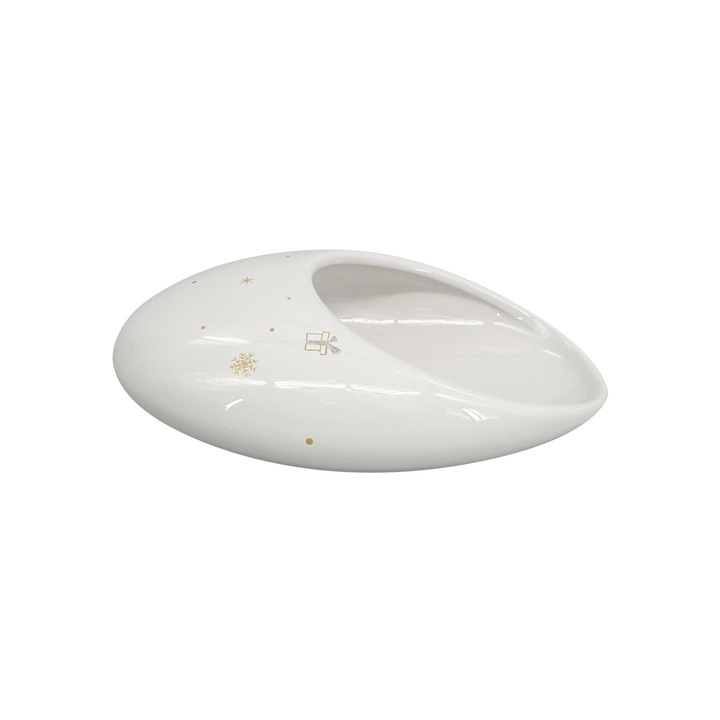 Bol ceramica Bean S, by inspire, Zlata koleda, alb-auriu, 20x13x7cm