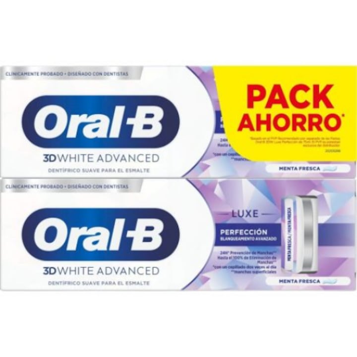 Опаковка: 2 x Паста за зъби Oral-B Pro 3D White Advanced Luxe Perfection, 2 x 75 мл