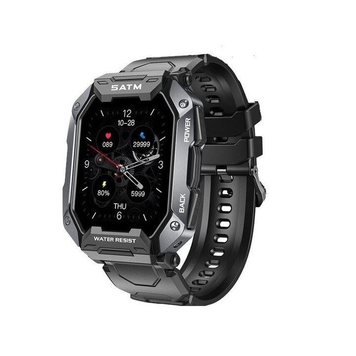 Спортен часовник SmartWatch, Welora, Mодел SATM Army D20, Bluetooth, IP67, 24-часов мониторинг, Физически дейности, Черен