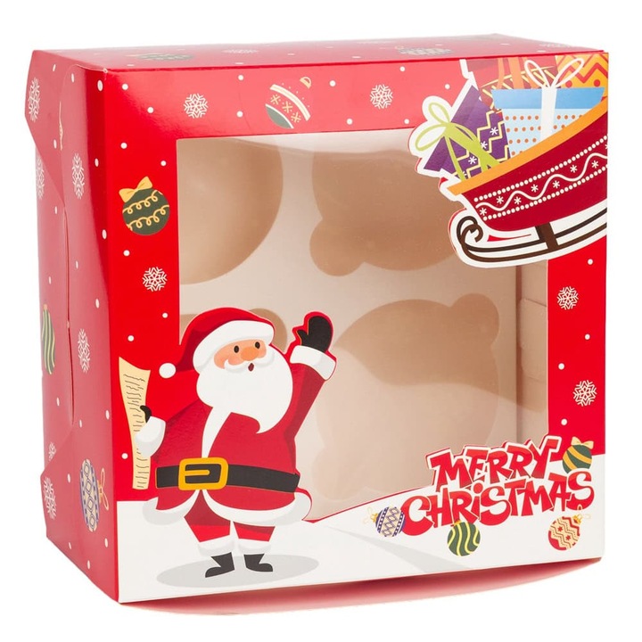 Cutie dreptunghiulara de Craciun cu fereastra si 4 compartimente - rosu (set 20 buc), Createur