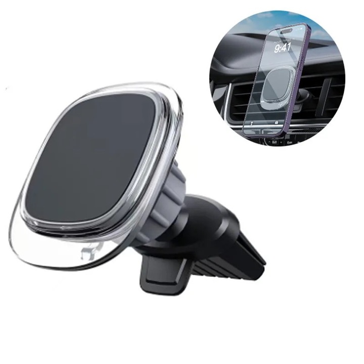 Suport Auto Magnetic pentru Telefon, Super Strong Hold, Design Luxos, Rotatie 360°, Prindere Pe Ventilatie si Magneti Puternici, Negru, MeK Fine