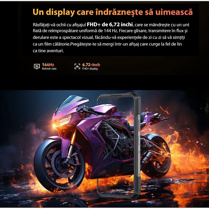 Telefon Mobil Cubot KING KONG X Pro, 24GB+24GB extend 256GB Dual SIM, 6.72 inch FHD+144Hz, 5G Android 14, Negru