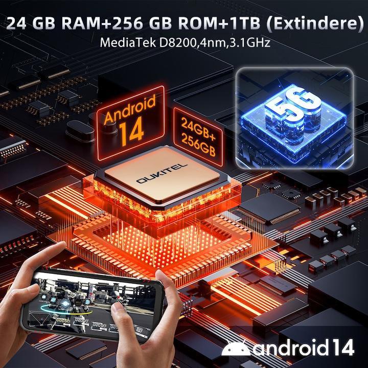 Telefon Mobil Cubot King Kong Star 2, 5G Dual SIM, 24GB(12GB+12GB extensibili) 256GB Android 14, 6.72 inch FHD+144Hz