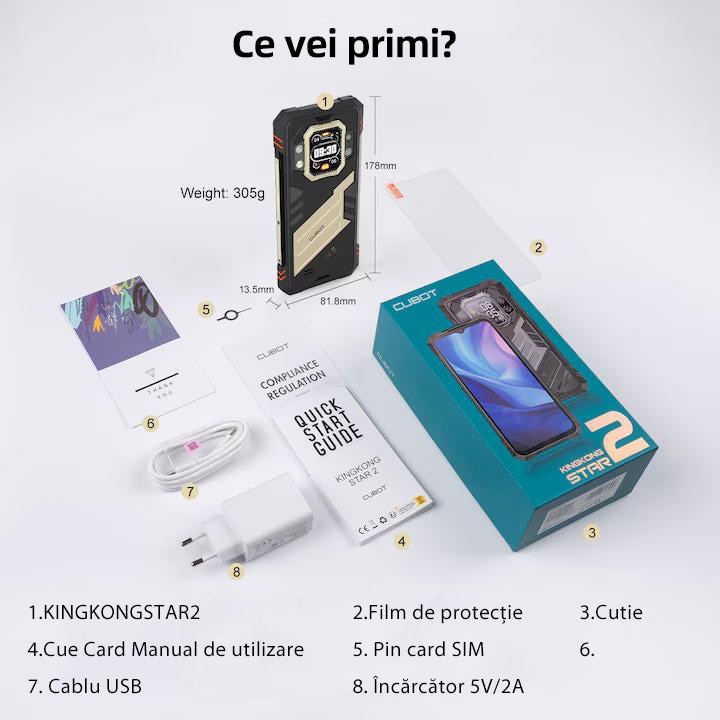 Telefon Mobil Cubot King Kong Star 2, 5G Dual SIM, 24GB(12GB+12GB extensibili) 256GB Android 14, 6.72 inch FHD+144Hz