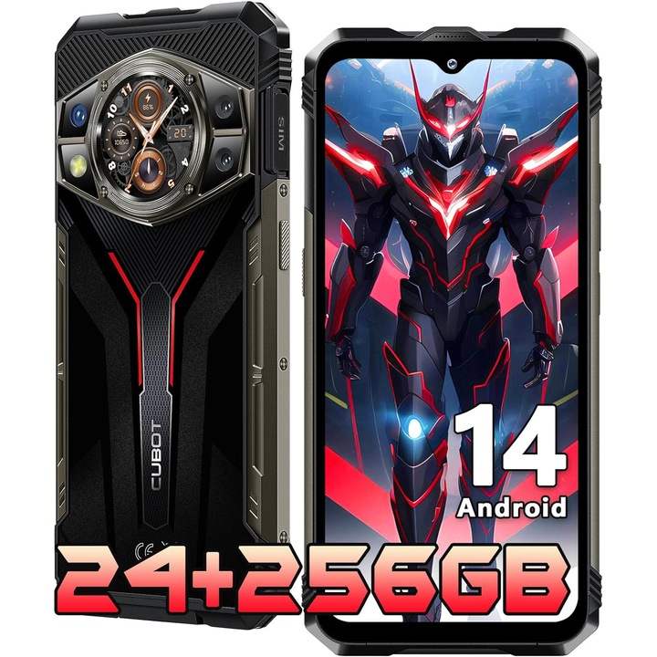 CUBOT Kingkong AX Outdoor Mobile Phone Android 14 - 24GB + 256GB/1TB Смартфон за строителна площадка, 5100mAh100MP, 6,58 инча FHD + 120Hz, 1,32 инча гръб, черен