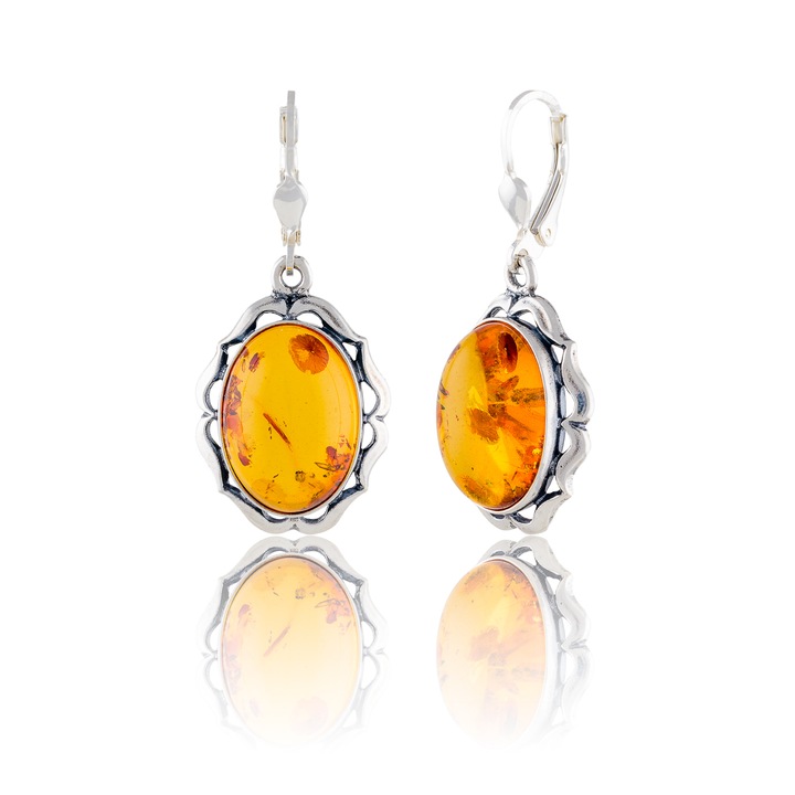 Cercei din argint 925, Piatra: chihlimbar natural, Culoare: maro cognac, Sonis Silver