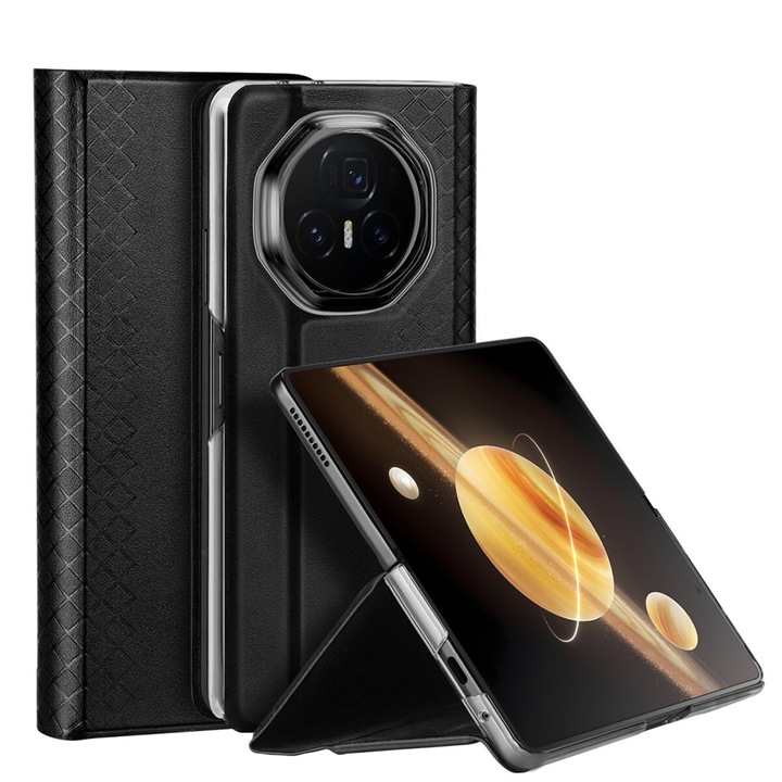 Dux Ducis flip cover защитен калъф, съвместим с Honor Magic V3, Bril, текстуриран, тип стойка, еко кожа, черен