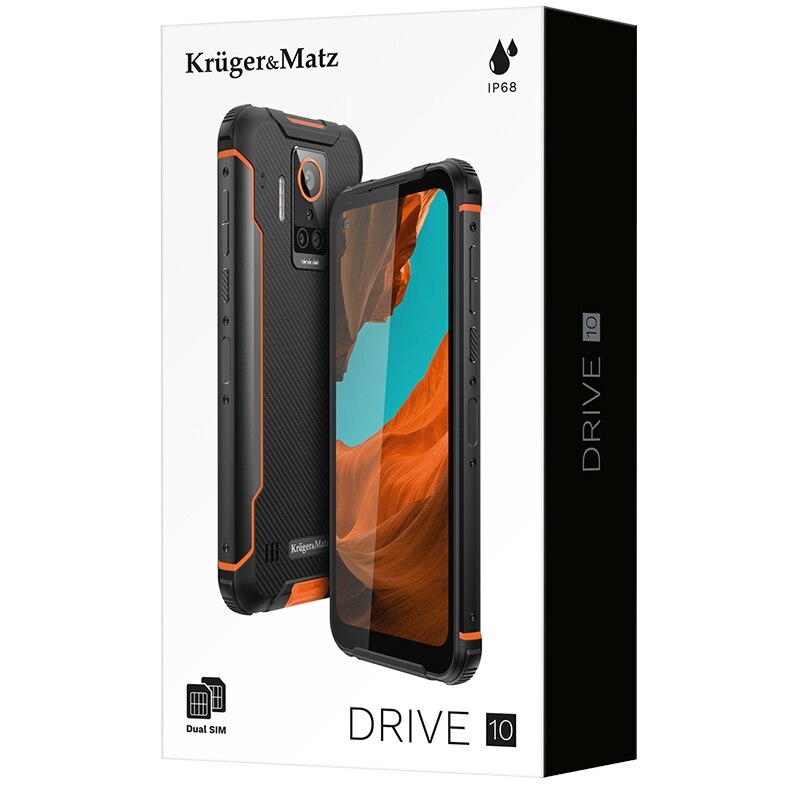 Telefon Mobil Kruger&Matz Drive 10, Procesor MediaTek Helio G85, Capacitive touchscreen 6.49", 6GB RAM, 128GB Flash, Camera Tripla 108 + 8 + 8 MP, 4G, Wi-Fi, Dual SIM, Android (Negru/Portocaliu)