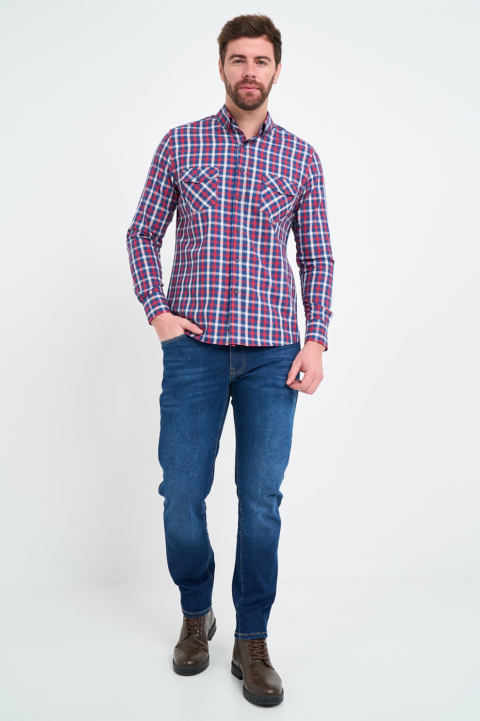 Lee Cooper, Camasa cu buzunare pe piept, Alb, Rosu vermillion, L