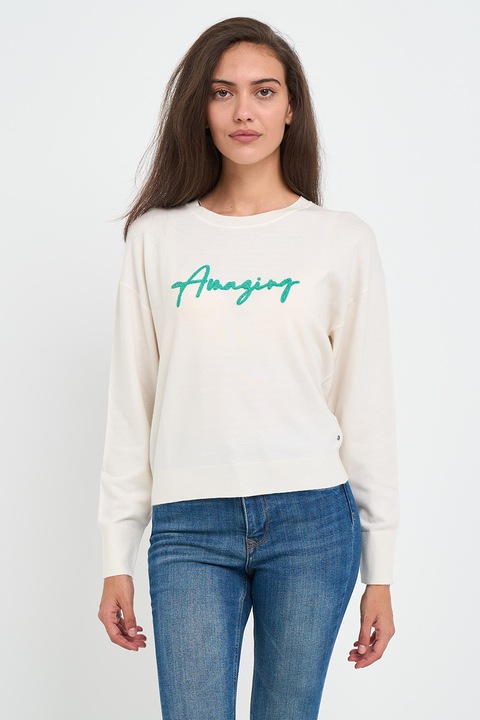 Lee Cooper, Pulover cu decolteu la baza gatului si maneci cazute, Alb